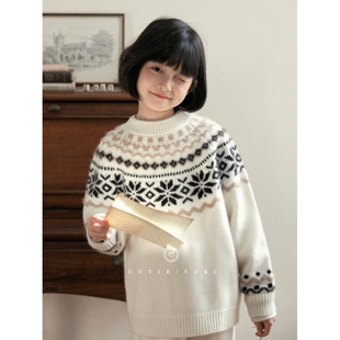 CUTIEYOKI童装 4条毛100山羊绒加厚费尔岛圣诞提花毛衣 亲子羊绒衫