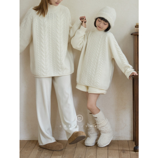 3条毛宽松绞花100山羊绒亲子毛衣 加厚羊绒衫 YOKI家童装 亲子款