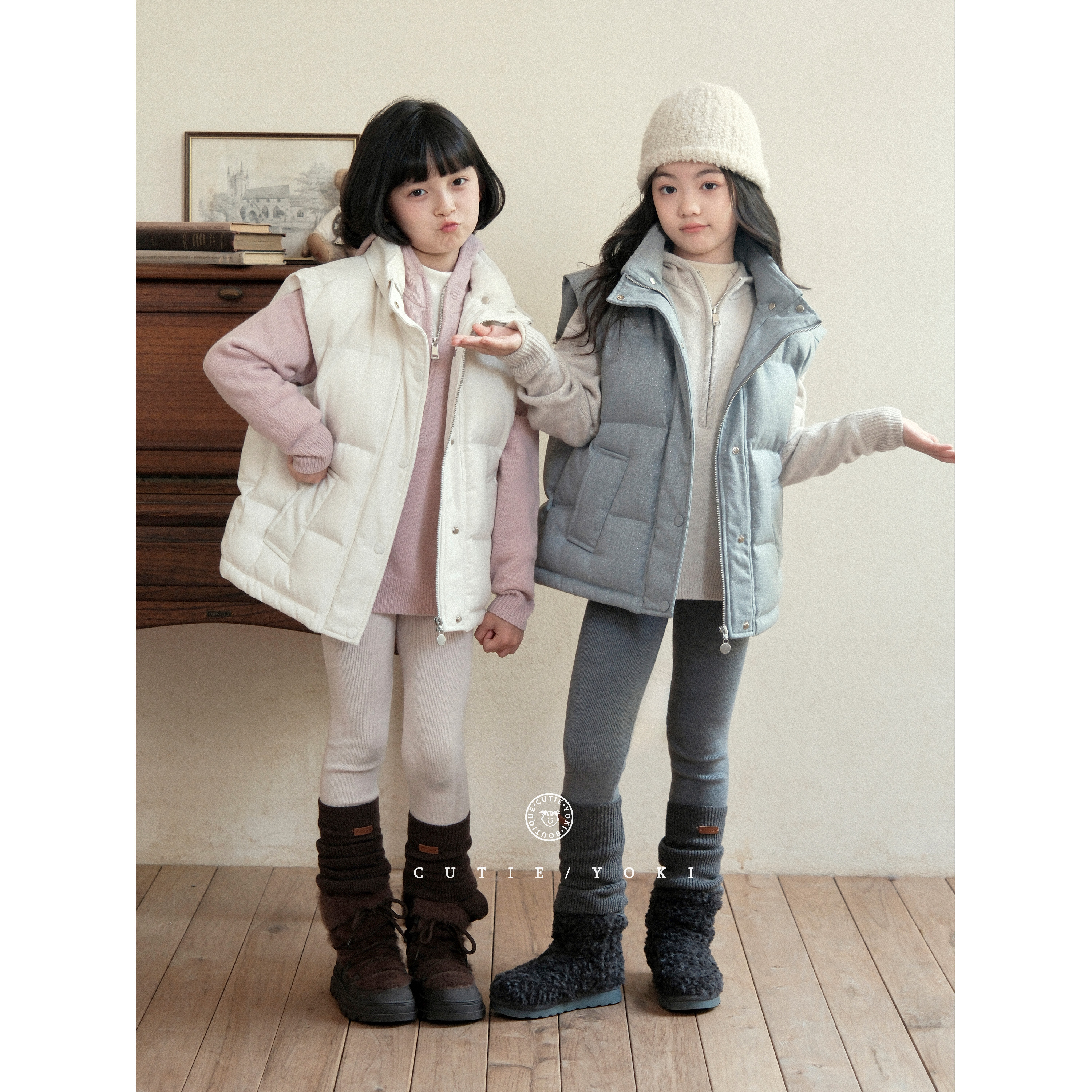 CUTIE YOKI家女童95波兰拉尼亚白鸭绒羊毛桑蚕丝亲子装羽绒马甲