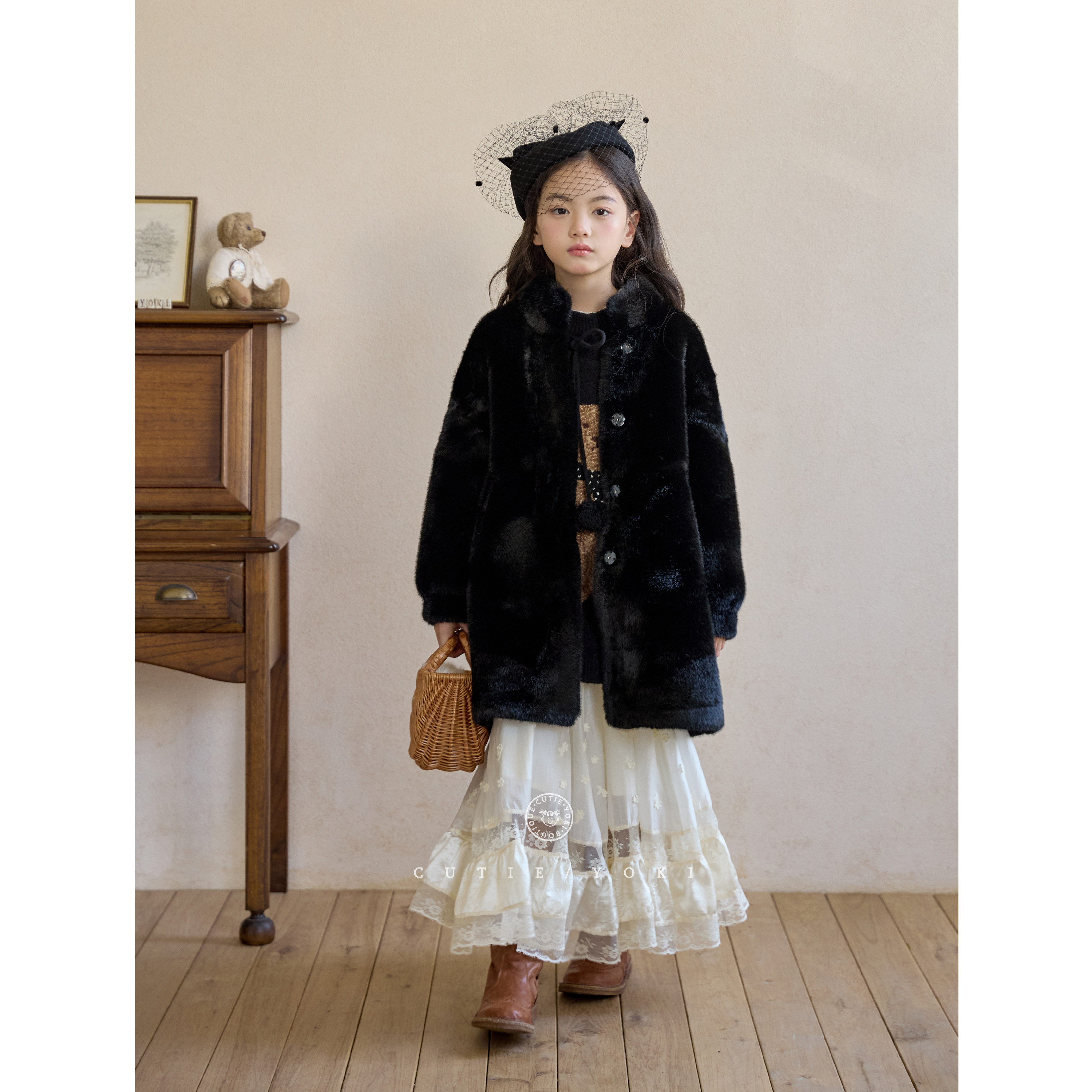 CUTIEYOKI家童装亲子装年服搭档仿真毛尖水貂皮草保暖外套