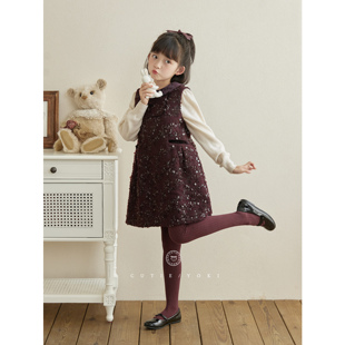 羊绒打底衫 yoki童装 丝绒亮片背心裙小礼服康赛妮泡泡袖