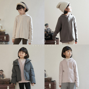 yoki童装 中大童毛衣新澳巴素精纺羊毛高克重连帽拉链开衫