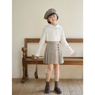 MIU系花边领进口高支匹马棉翻领白衬衫 CUTIEYOKI女童长袖 衬衫