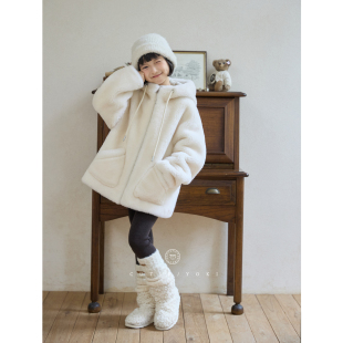 YOKI家童装 行走小雪人羊皮毛连帽耐寒100羊毛皮草大衣 亲子款
