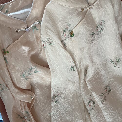 丝享家100%桑蚕丝真丝中袖国风上衣手绘格格服冠乐绉古风衣
