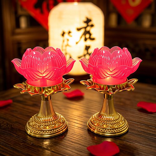 中秋拜月莲花灯4H粉色蜡烛摆件