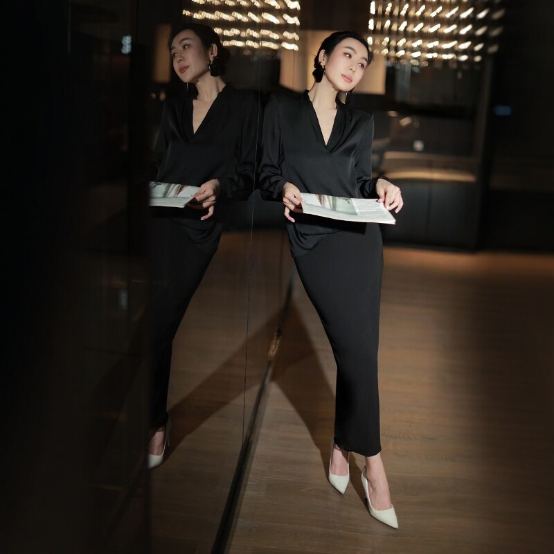 设计感长袖衬衫半身裙两件套套装