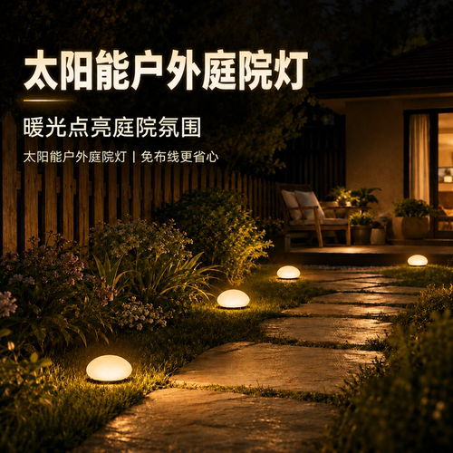 花园别墅造景夜晚自动亮灯