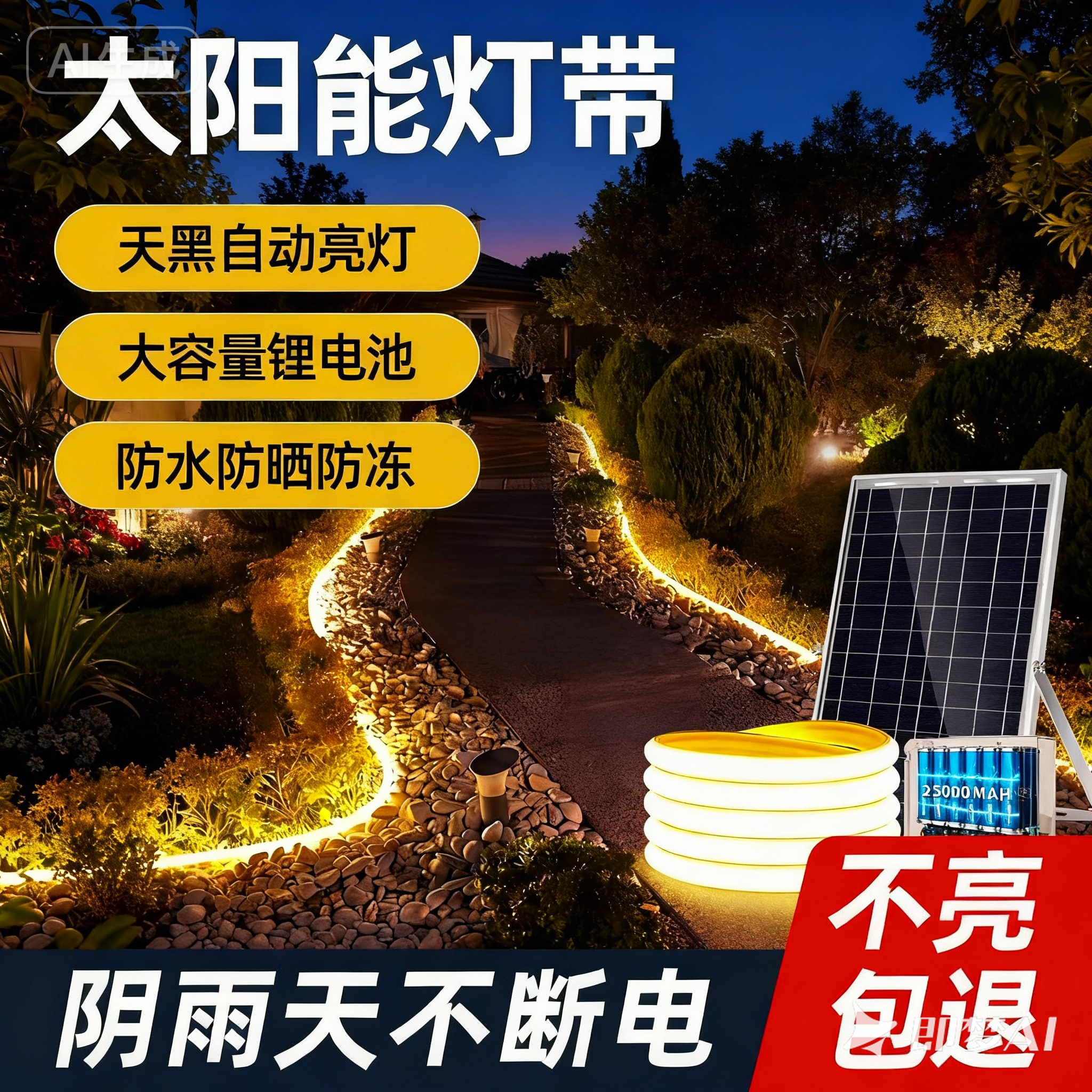 【阴雨天不断电】超亮太阳能灯带