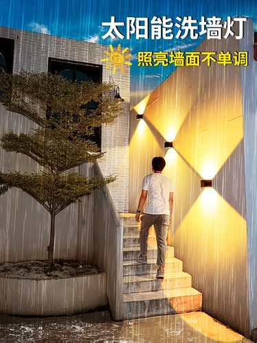 Солнечные наружные фонари, декоративное освещение двора, балкон виллы, садовая стена, планировка двора, настенные светильники