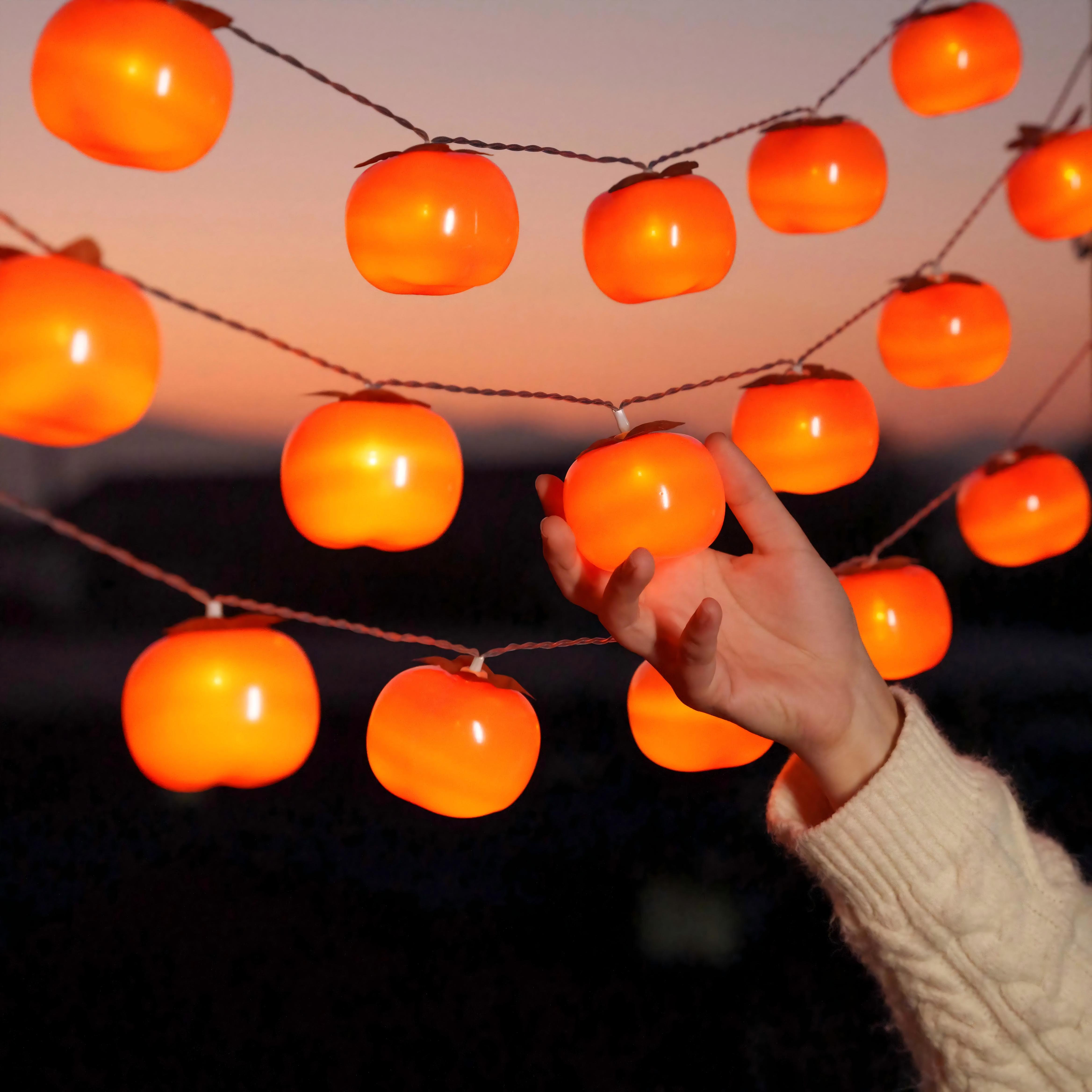 太阳能户外家用庭院灯无字柿子灯串花园阳台布置春节农村小院装饰