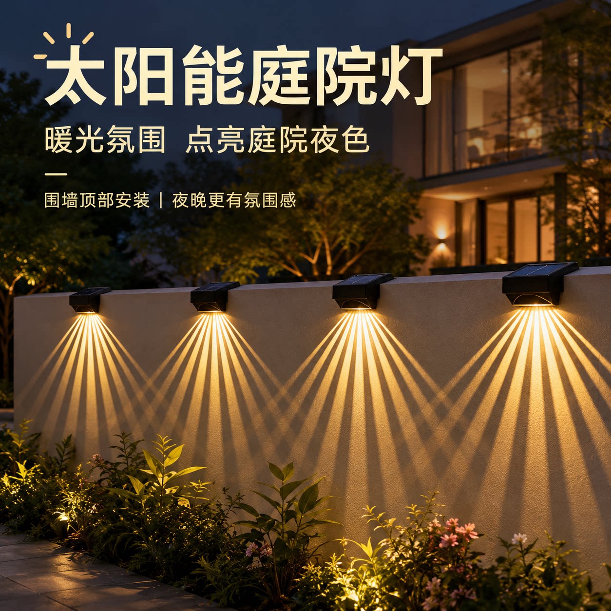 太阳能庭院灯围墙户外洗墙射灯院子花园阳台氛围照明壁灯2026新款