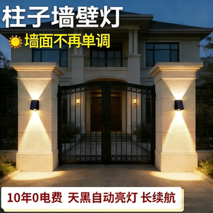 柱头太阳能洗墙灯户外防水专用免接电别墅门口高级感装 饰氛围灯