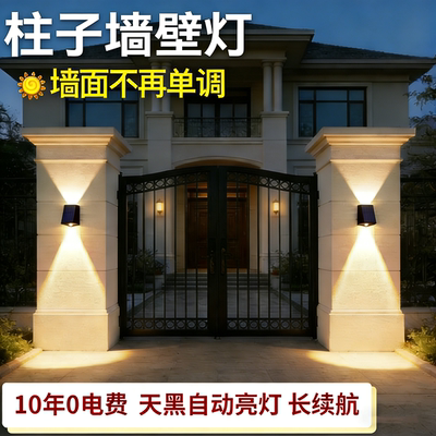 柱头太阳能洗墙灯户外防水专用免接电别墅门口高级感装饰氛围灯