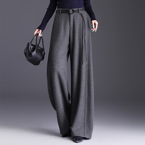 绵羊毛阔腿裤简约女士长裤休闲裤秋冬高腰显瘦宽松加厚保暖拖地裤