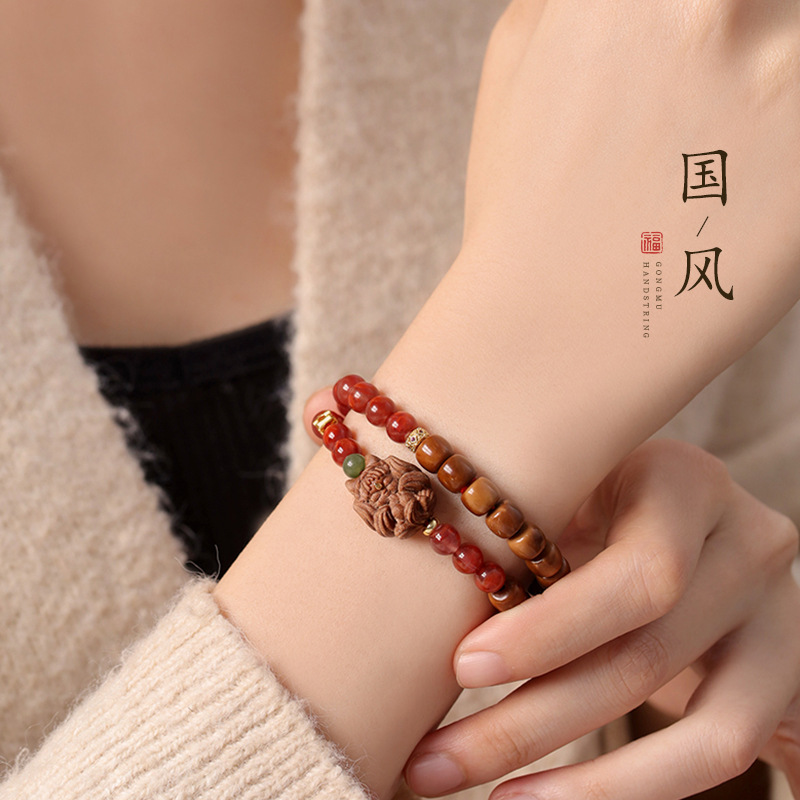 原创中式禅意风老山檀度母双圈