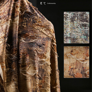 废土风敦煌铁锈复古做旧破烂肌理针织布料重工再造服装设计师面料