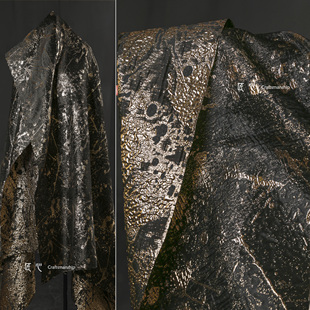 黑色刺金喷漆泼墨肌理提花双面闪光科技创意布料外套半裙包袋面料