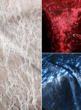 水波纹透光皱纱 创意微光压褶布肌理婚纱DIY包裙子服装设计师面料