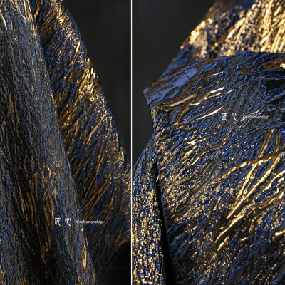 浮雕肌理匠心设计师面料蓝金提花