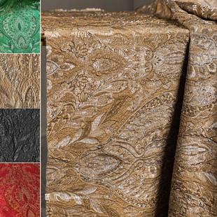 金咖复古宫廷风立体肌理提花布料 浮雕纹理再造diy服装设计师面料