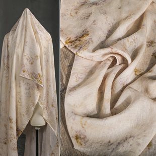 苎麻艾草斑点植物染棉麻 垂感手工文艺中式连衣裙服装设计师面料