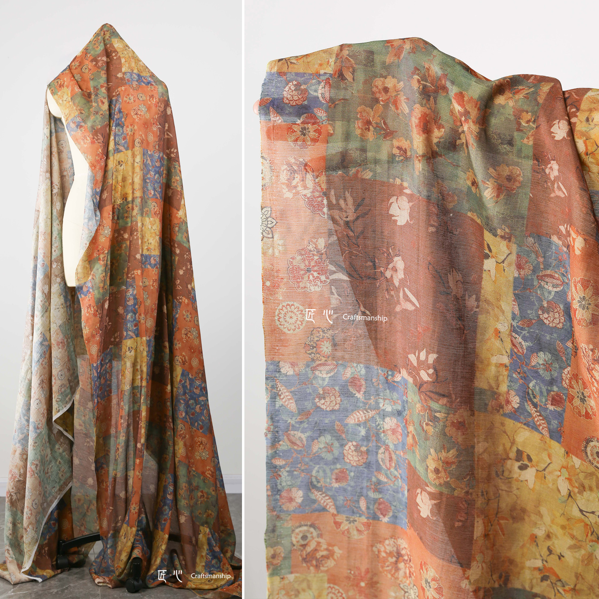 匠心民族风复古棉麻衬衫裙子布