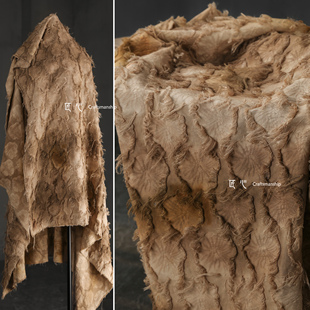 匠心扎染黄暗花流苏棉麻天然植物染布水洗手工做旧肌理设计师面料