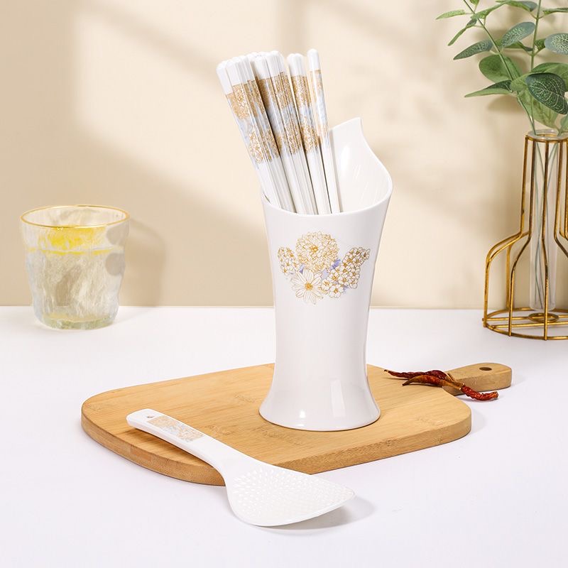 家用陶瓷筷子高档沥水筷子筒骨瓷不沾米平勺易清洗抗菌防霉筷子