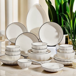 新款6-10人碗碟鱼盘汤碗面碗一整套餐具碟子面碗汤碗组合乔迁送礼