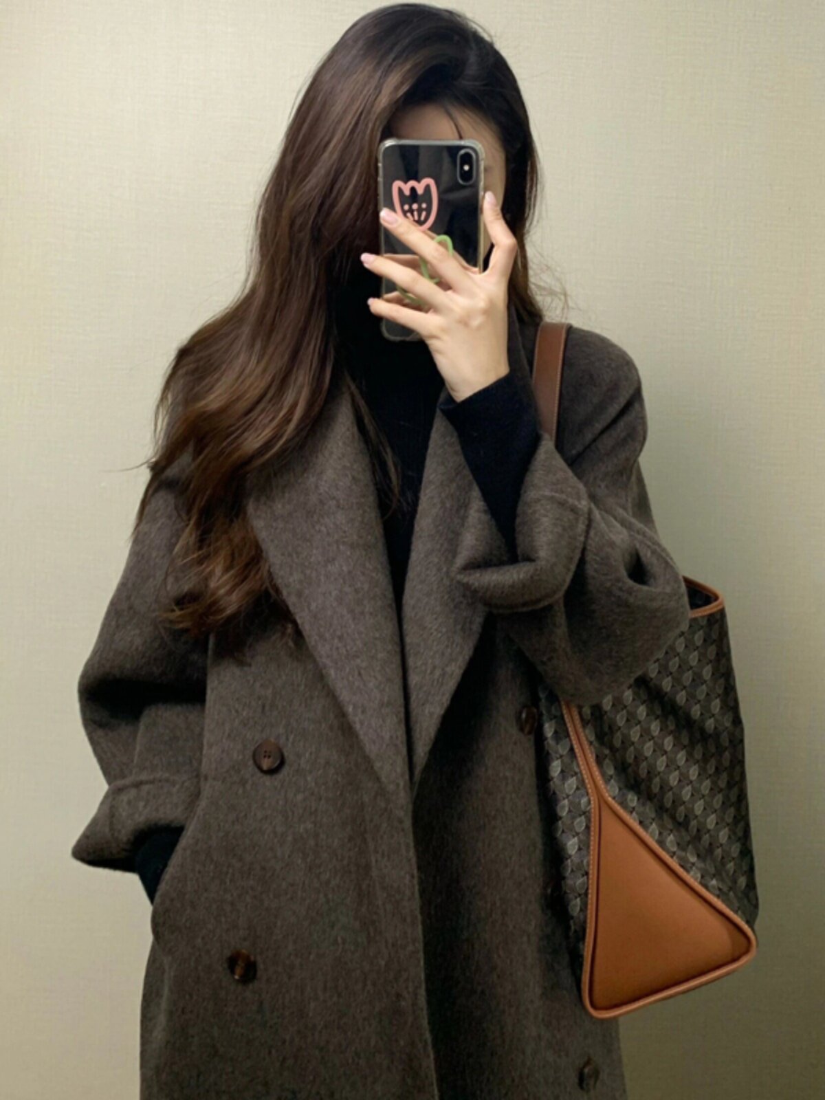 Qadın yun palto, tvit toxuma, midi uzunluq, payız-qış