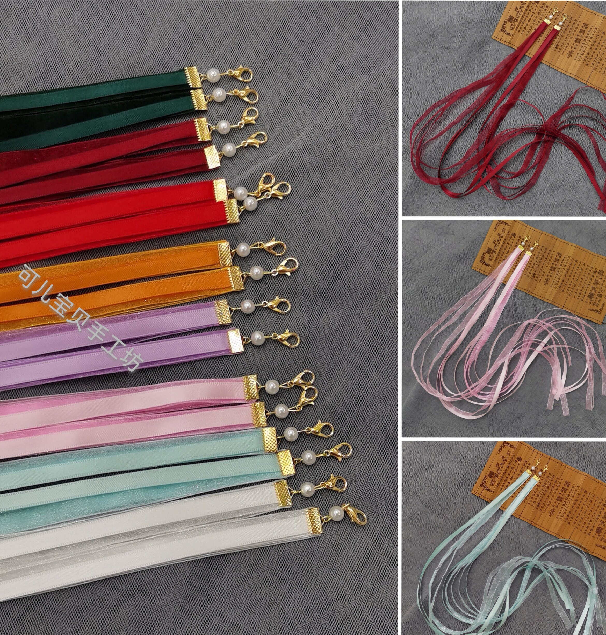 汉服飘带头饰发带雪纱后压可拆卸长流苏丝带古典风舞仙气发饰红色