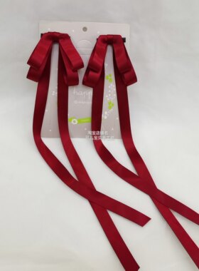 蝴蝶结飘带头饰洛丽塔垂耳兔发饰双马尾侧边夹古风汉元素对夹酒红