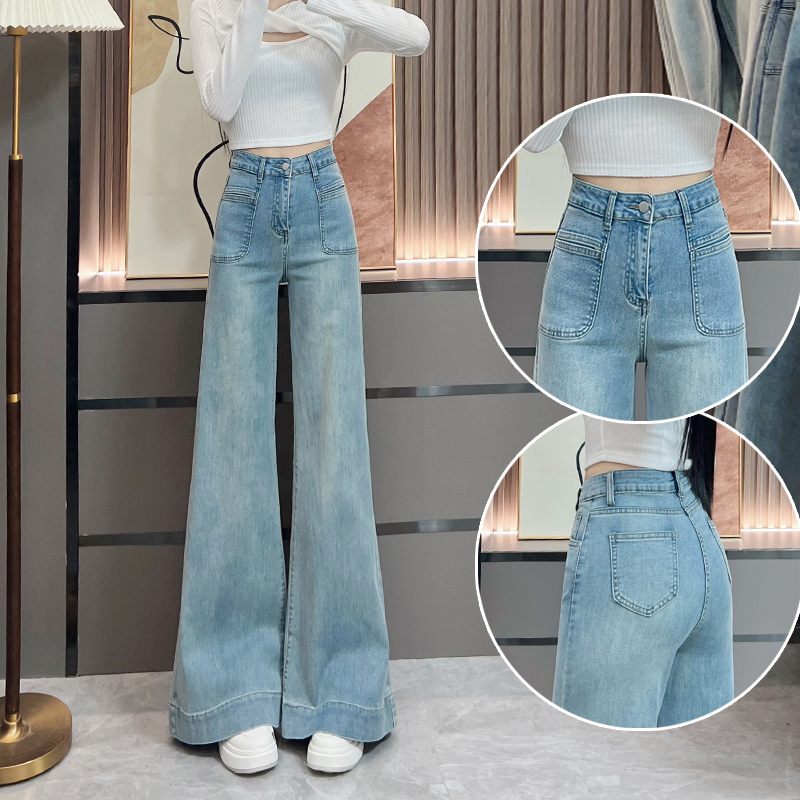 浅色直筒牛仔裤女春秋2025年新款宽松显瘦百搭拖地喇叭阔腿裤子女
