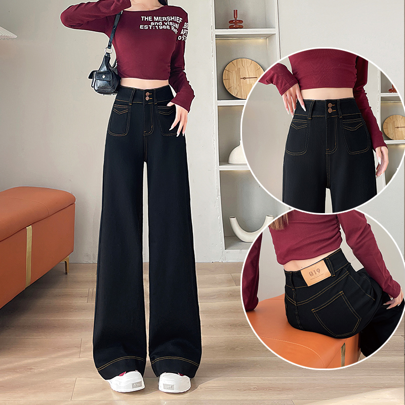 黑金色直筒牛仔裤女春夏薄款2025