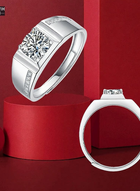 ECETOWIHs925纯银莫桑石戒指男单