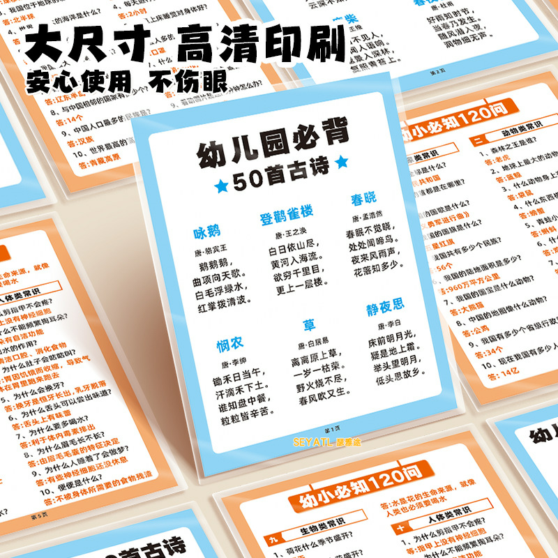 SEYATL必知幼小衔接卡必知幼儿园知识认知卡早教启蒙玩具挂图/认