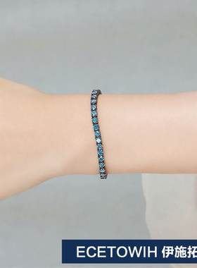 ECETOWIH新款宝蓝色莫桑钻手链
