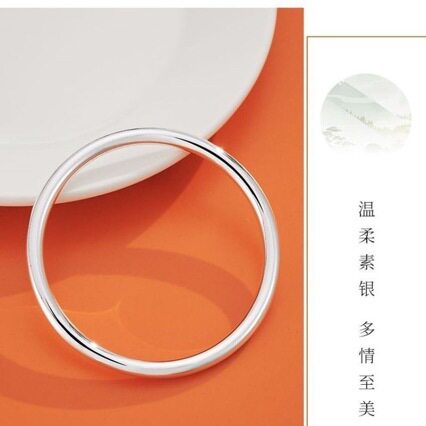 DESIWCEN德斯琛银手镯银女光面简约闭口圆圈实心素圈银镯子饰品新