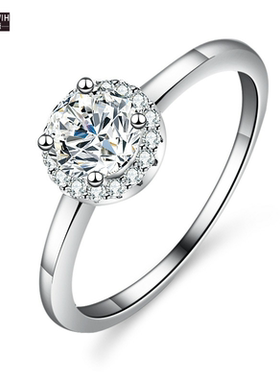 ECETOWIH莫桑石女银戒指圆包闪钻
