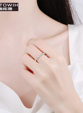 ECETOWIHS925银戒指女半圈莫桑石
