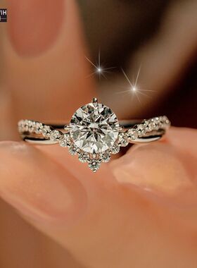 ECETOWIH纯银1克拉莫桑石戒指女