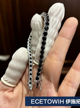 ECETOWIH黑色锆石手链单排银满钻