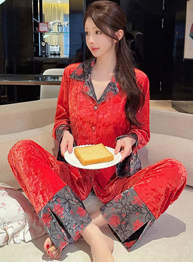 跨境台湾kkh5828# 直播小红书爆款轻奢金丝绒睡衣女现货