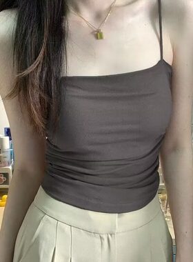 细肩带吊带背心女带胸垫显瘦内搭外穿打底抹胸上衣白色夏季薄跨境