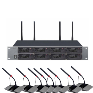 ZOODO MI-3800专业无线会议系统 鹅颈电容式话筒UHF一拖八麦克风