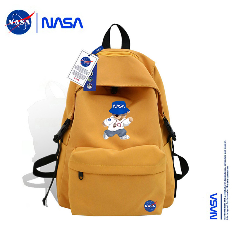 NASA联名潮牌小熊背包女大学生高中生双肩包男纯色百搭大容量书包