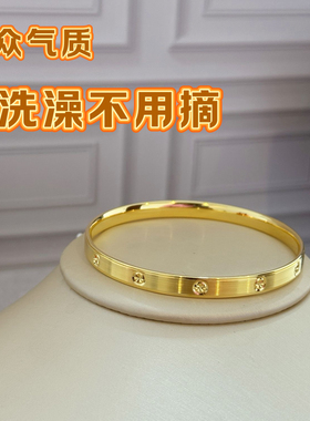 金店同款越南沙金钻纹手镯拉丝手环精工黄金色不掉色爆闪手镯女