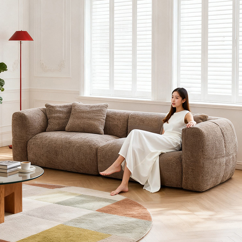 政府补贴雪尼尔可全拆洗大白布艺沙发小户型法式复古棕色奶油风