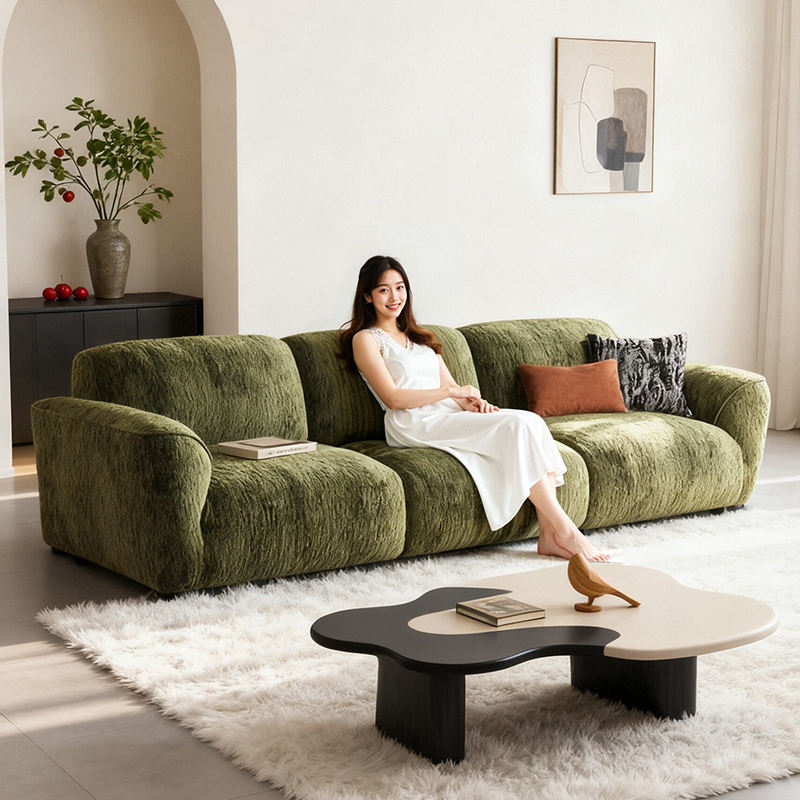 格兰德沙发可全拆洗雪尼尔绒可调节靠背布艺沙发2025新款绿色沙发